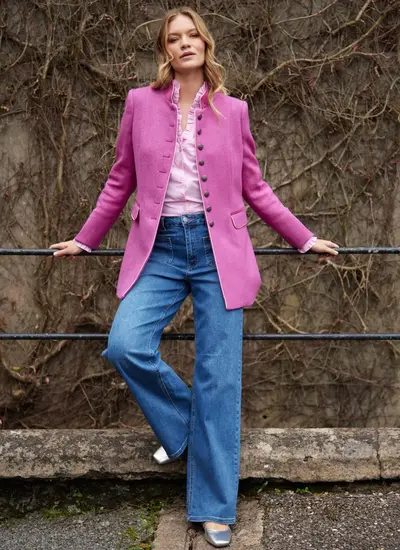 Salpensa Tweed Coat Mid-Length Coat in Pink Herringbone 